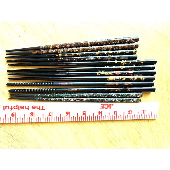 6* Chopsticks Black Gold Floral Design Set Of 6 (12 Total) VTG Hair Pins Buns - Picture 2 of 10
